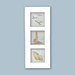 A lighthouse, sea shell and seagulls on beige porcelain tile displayed in a white aluminum frame